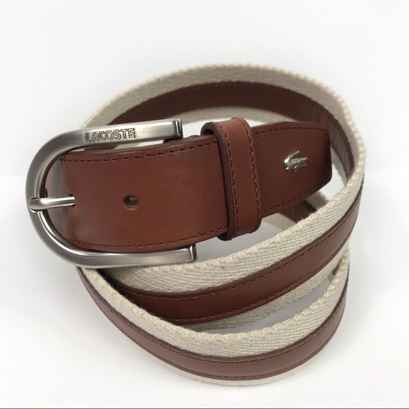 Lacoste Other - Lacoste Genuine Leather Woven Stripe Belt 42